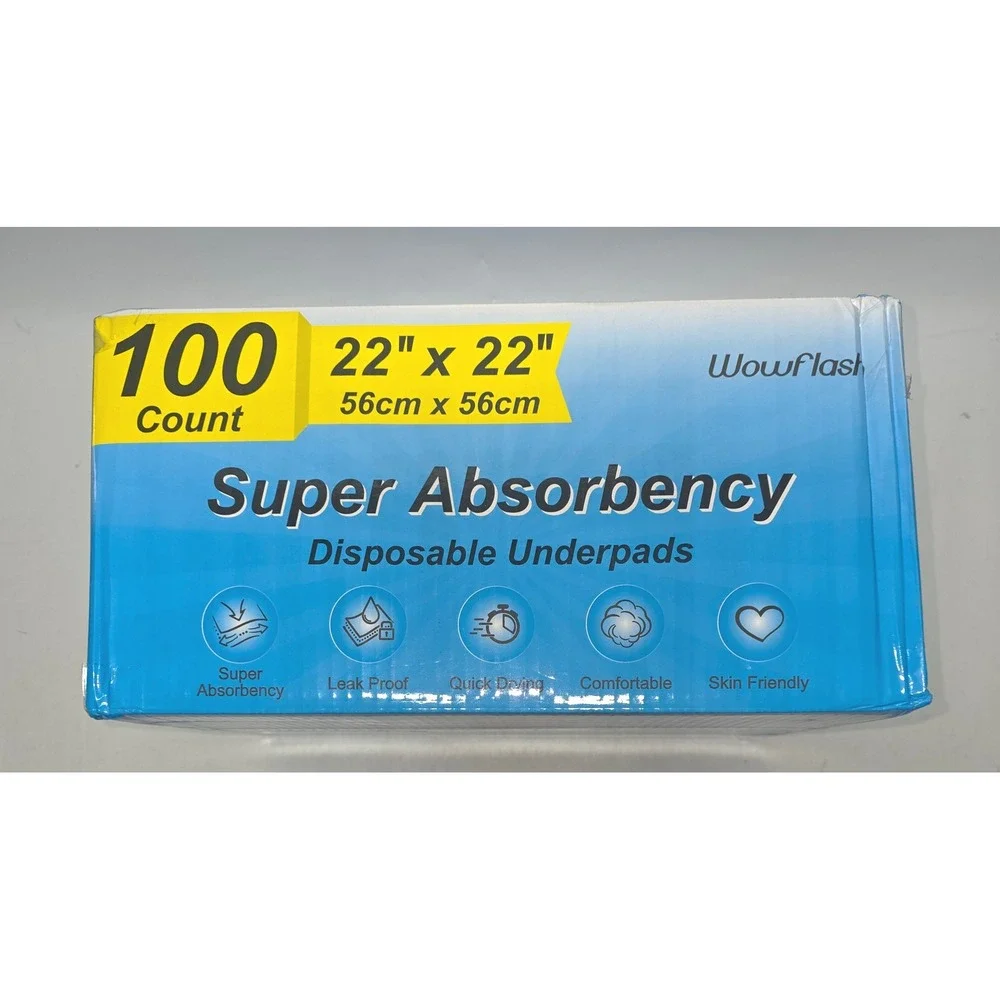 Wowflash 100 Count Disposable Underpads 22x22 Super Absorbency Chucks Blue